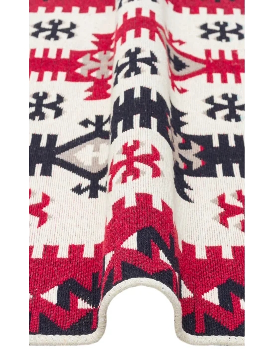 Arya Ar 32 Red %100 Geri Dönüşümlü Pamuktan Çift Taraflı Yıkanabilir Modern Dekoratif Kilim