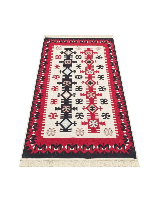 Arya Ar 32 Red %100 Geri Dönüşümlü Pamuktan Çift Taraflı Yıkanabilir Modern Dekoratif Kilim