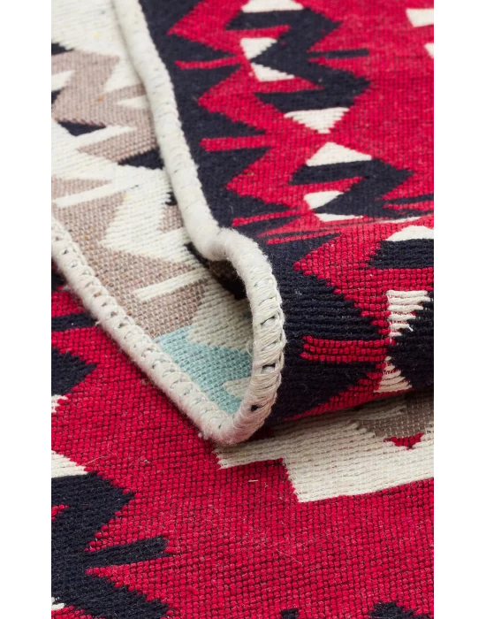 Arya Ar 32 Red %100 Geri Dönüşümlü Pamuktan Çift Taraflı Yıkanabilir Modern Dekoratif Kilim