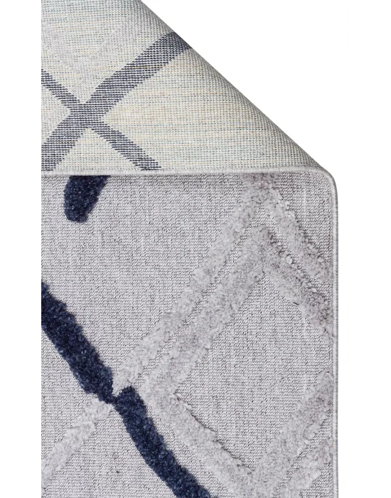 Terazzo 03 Grey Navy Hav Toz Vermez Yumuşak Dokulu Etnik Örgü Desenlere Sahip Modern İskindinav Halı