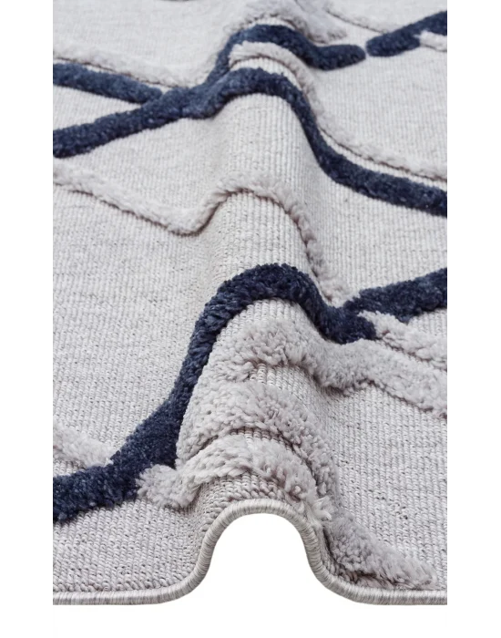 Terazzo 03 Grey Navy Hav Toz Vermez Yumuşak Dokulu Etnik Örgü Desenlere Sahip Modern İskindinav Halı