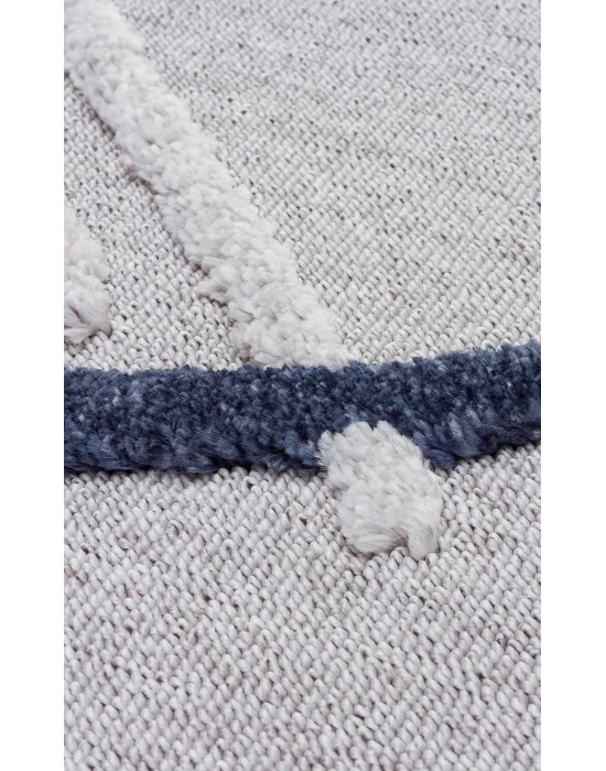 Terazzo 03 Grey Navy Hav Toz Vermez Yumuşak Dokulu Etnik Örgü Desenlere Sahip Modern İskindinav Halı