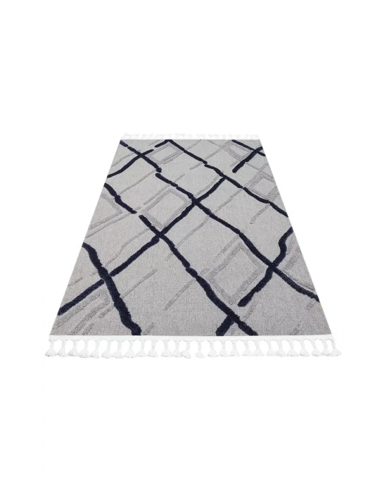 Terazzo 03 Grey Navy Hav Toz Vermez Yumuşak Dokulu Etnik Örgü Desenlere Sahip Modern İskindinav Halı