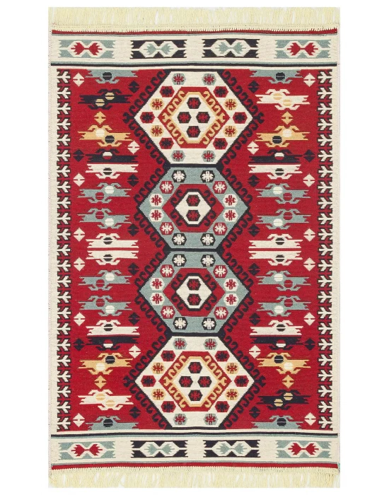 Arya Ar 30 Red %100 Geri Dönüşümlü Pamuktan Çift Taraflı Yıkanabilir Modern Dekoratif Kilim