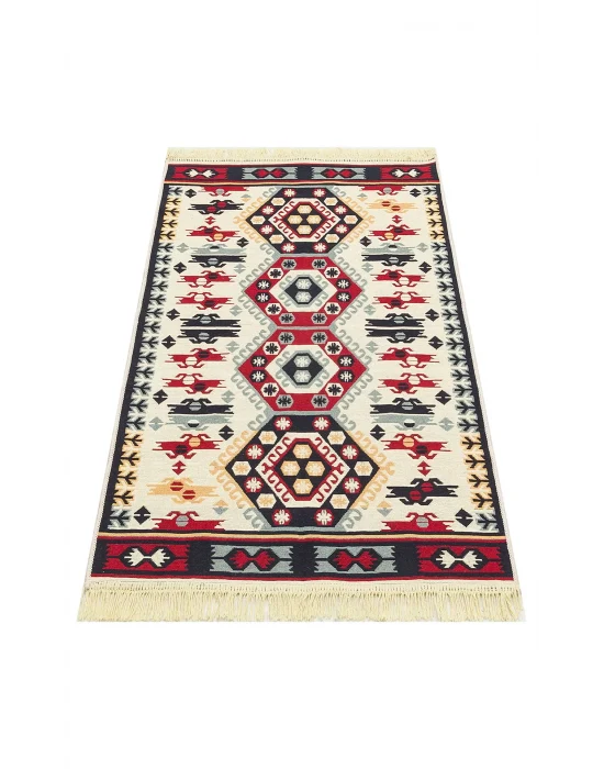 Arya Ar 30 Red %100 Geri Dönüşümlü Pamuktan Çift Taraflı Yıkanabilir Modern Dekoratif Kilim