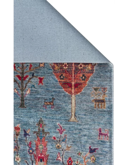 Antique ATK 09 Aqua Yıkanabilir Modern Ve Etnik Desenli Kaymaz Tabanlı Makine Halısı
