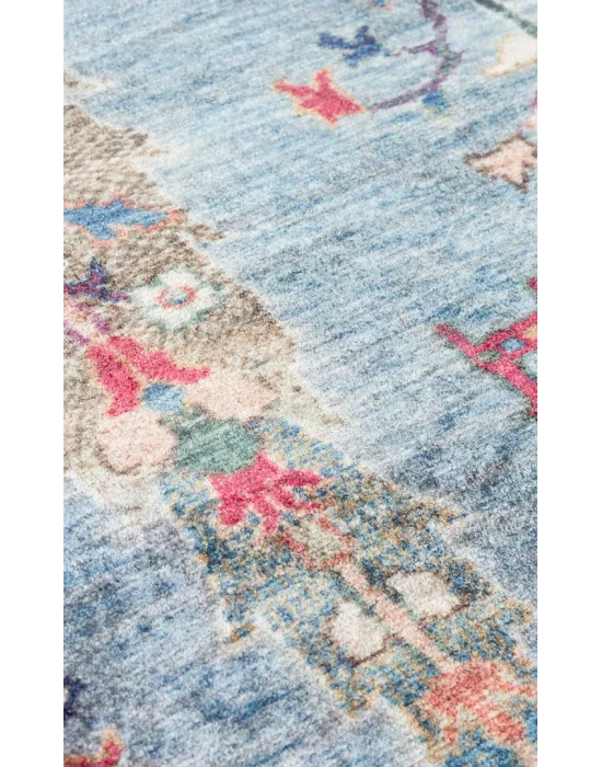 Antique ATK 09 Aqua Yıkanabilir Modern Ve Etnik Desenli Kaymaz Tabanlı Makine Halısı