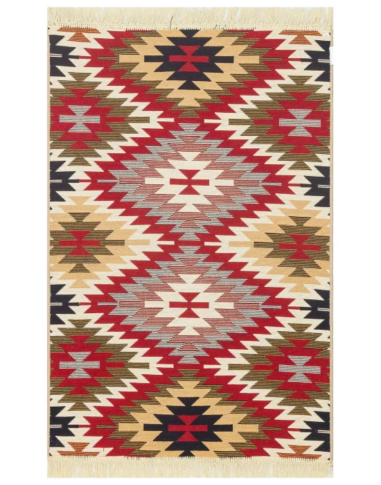 Arya Ar 33 Red %100 Geri Dönüşümlü Pamuktan Çift Taraflı Yıkanabilir Modern Dekoratif Kilim