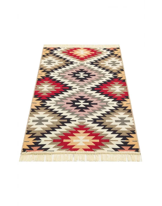 Arya Ar 33 Red %100 Geri Dönüşümlü Pamuktan Çift Taraflı Yıkanabilir Modern Dekoratif Kilim