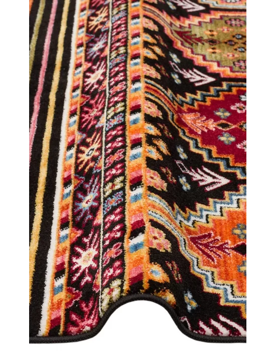 PIETRA HALI 0242 Sıcak Renk Tonlu Etnik Desenli Yumuşak Dokulu Makine Halısı