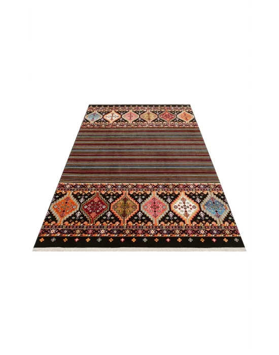 PIETRA HALI 0242 Sıcak Renk Tonlu Etnik Desenli Yumuşak Dokulu Makine Halısı