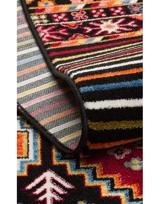 PIETRA HALI 0242 Sıcak Renk Tonlu Etnik Desenli Yumuşak Dokulu Makine Halısı