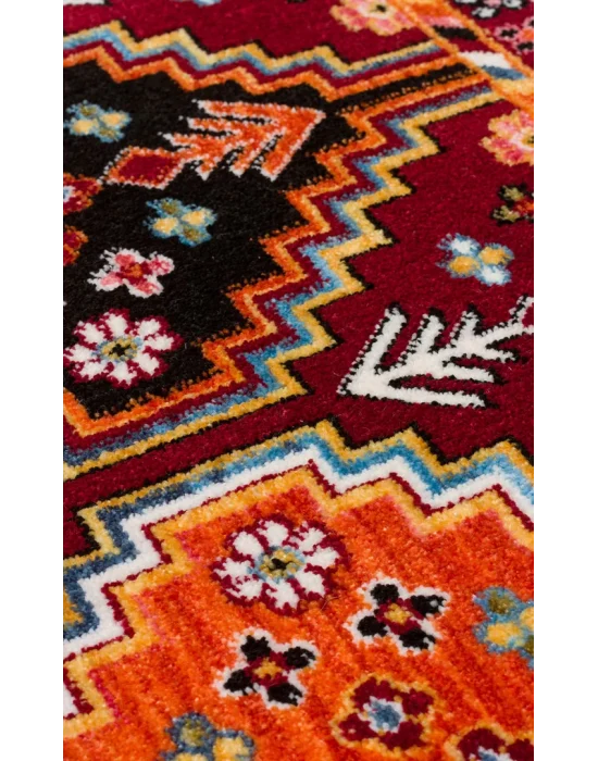 PIETRA HALI 0249 Sıcak Renk Tonlu Etnik Desenli Yumuşak Dokulu Makine Halısı