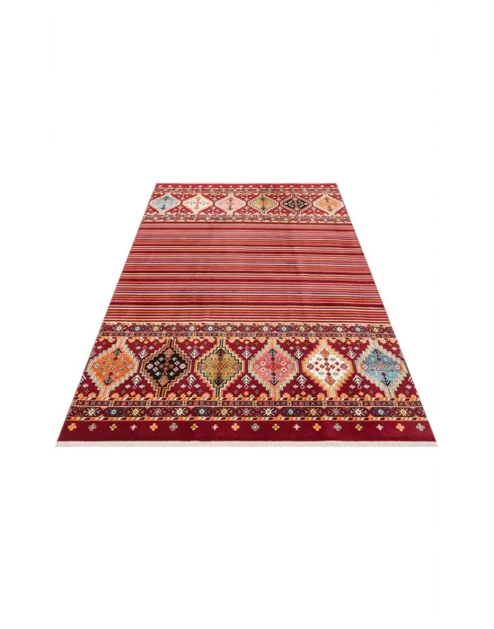 PIETRA HALI 0249 Sıcak Renk Tonlu Etnik Desenli Yumuşak Dokulu Makine Halısı