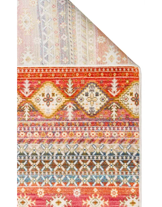 PIETRA HALI 0256 Sıcak Renk Tonlu Etnik Desenli Yumuşak Dokulu Makine Halısı