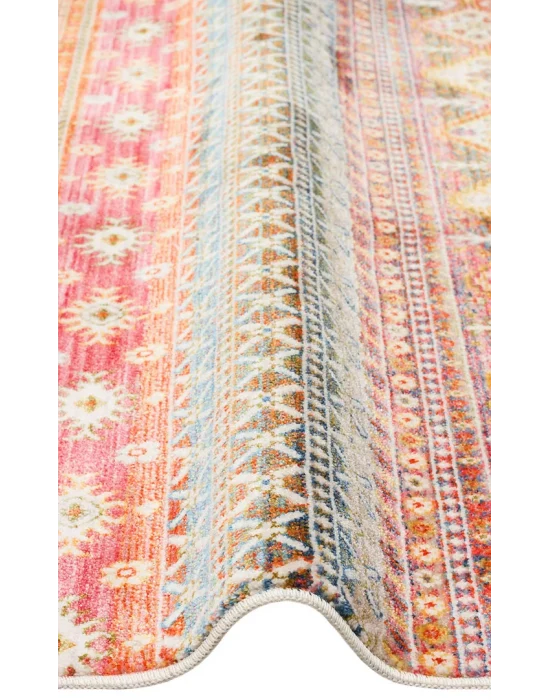 PIETRA HALI 0256 Sıcak Renk Tonlu Etnik Desenli Yumuşak Dokulu Makine Halısı