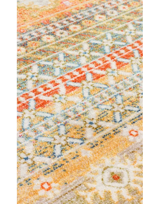 PIETRA HALI 0256 Sıcak Renk Tonlu Etnik Desenli Yumuşak Dokulu Makine Halısı