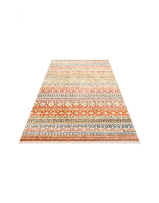 PIETRA HALI 0256 Sıcak Renk Tonlu Etnik Desenli Yumuşak Dokulu Makine Halısı