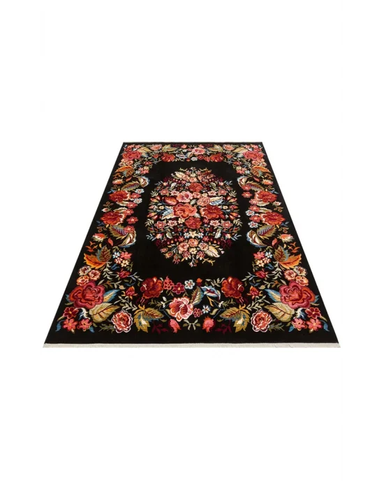 PIETRA HALI 0214 Sıcak Renk Tonlu Etnik Desenli Yumuşak Dokulu Makine Halısı