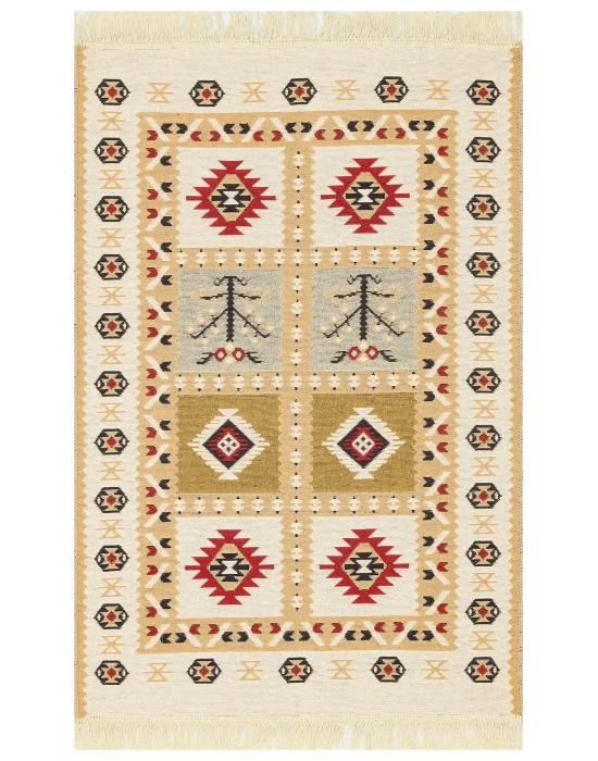 Arya Ar 28 Red %100 Geri Dönüşümlü Pamuktan Çift Taraflı Yıkanabilir Modern Dekoratif Kilim