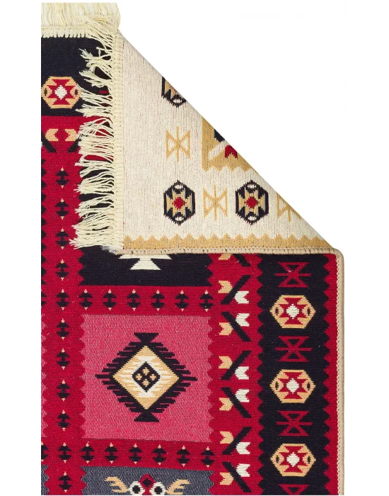 Arya Ar 28 Red %100 Geri Dönüşümlü Pamuktan Çift Taraflı Yıkanabilir Modern Dekoratif Kilim