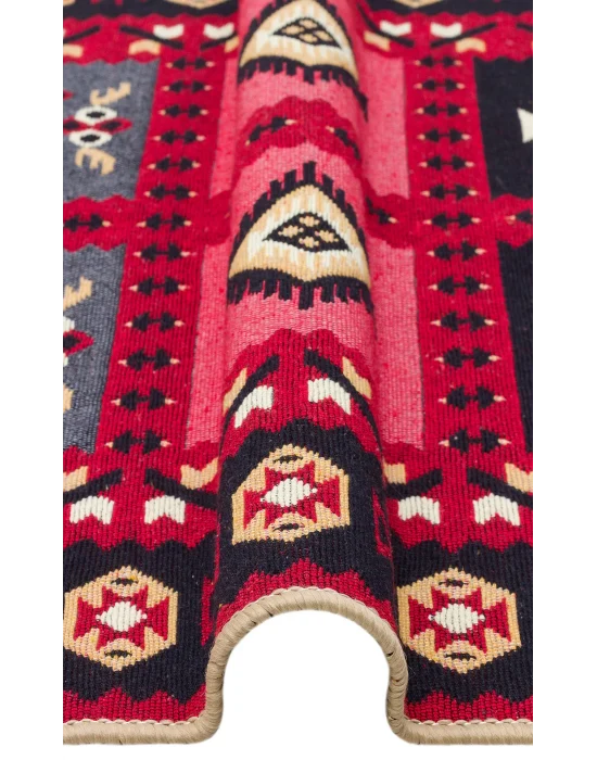 Arya Ar 28 Red %100 Geri Dönüşümlü Pamuktan Çift Taraflı Yıkanabilir Modern Dekoratif Kilim