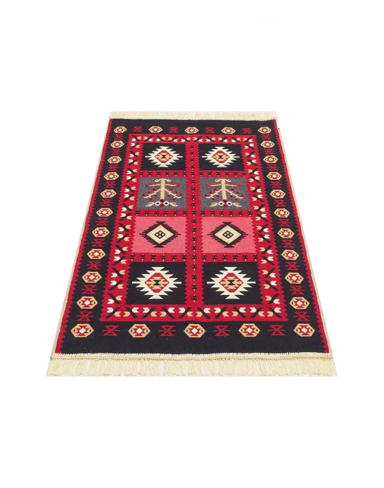 Arya Ar 28 Red %100 Geri Dönüşümlü Pamuktan Çift Taraflı Yıkanabilir Modern Dekoratif Kilim