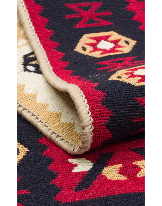 Arya Ar 28 Red %100 Geri Dönüşümlü Pamuktan Çift Taraflı Yıkanabilir Modern Dekoratif Kilim