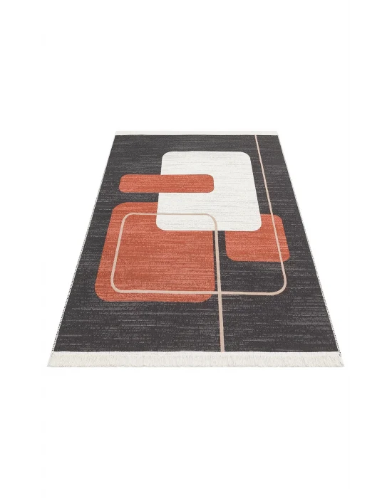 Arya Ar 36 Black Terra %100 Geri Dönüşümlü Pamuktan Çift Taraflı Yıkanabilir Modern Dekoratif Kilim
