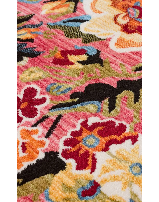 PIETRA HALI 0223 Sıcak Renk Tonlu Etnik Desenli Yumuşak Dokulu Makine Halısı