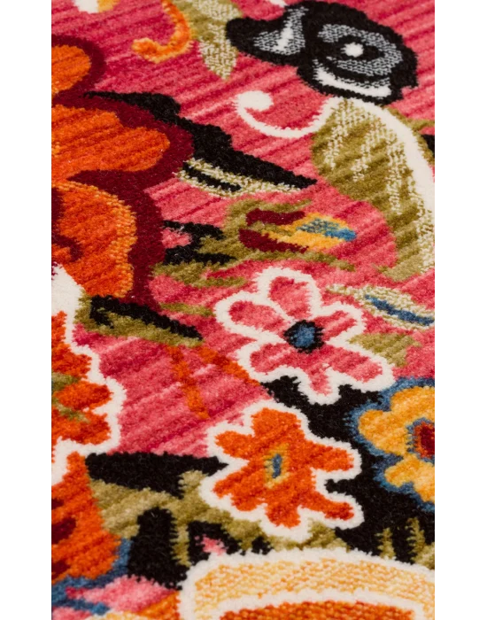 PIETRA HALI 0223 Sıcak Renk Tonlu Etnik Desenli Yumuşak Dokulu Makine Halısı