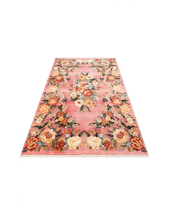 PIETRA HALI 0223 Sıcak Renk Tonlu Etnik Desenli Yumuşak Dokulu Makine Halısı