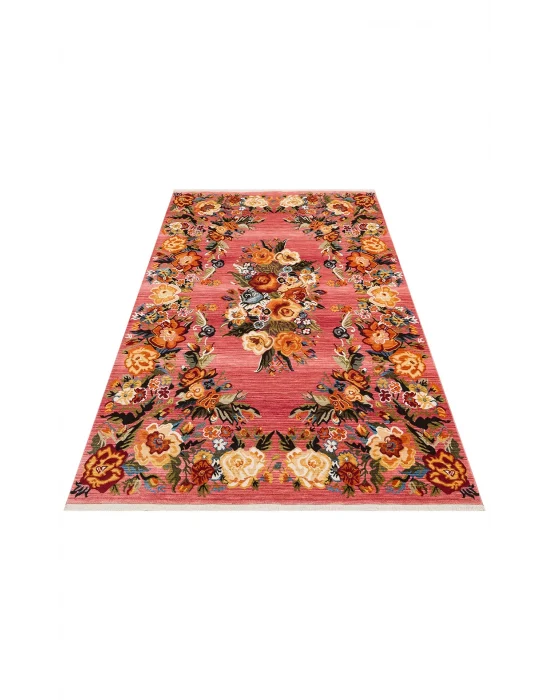 PIETRA HALI 0223 Sıcak Renk Tonlu Etnik Desenli Yumuşak Dokulu Makine Halısı