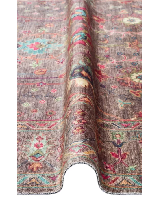 Antique ATK 10 Dark Multy Yıkanabilir Modern Ve Etnik Desenli Kaymaz Tabanlı Makine Halısı
