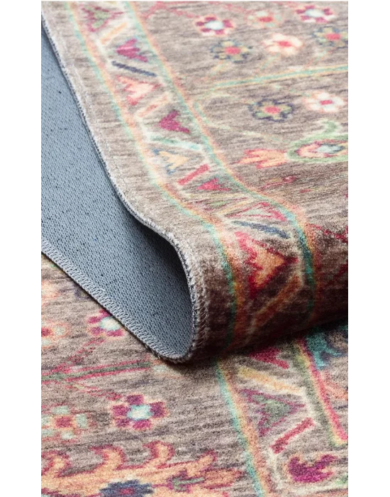 Antique ATK 10 Dark Multy Yıkanabilir Modern Ve Etnik Desenli Kaymaz Tabanlı Makine Halısı