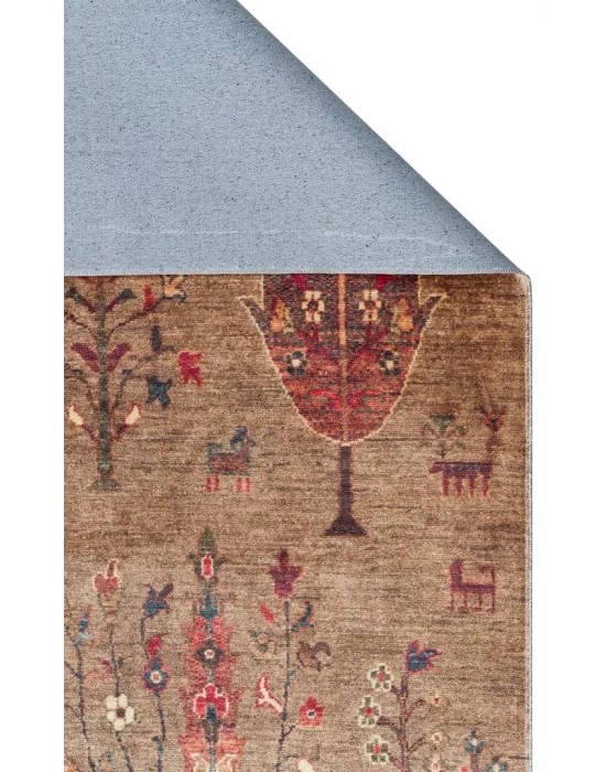 Antique ATK 09 Olive Yıkanabilir Modern Ve Etnik Desenli Kaymaz Tabanlı Makine Halısı