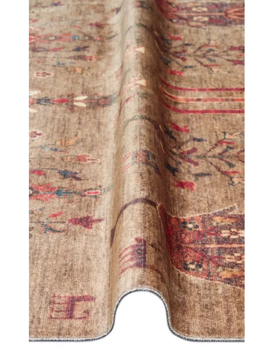 Antique ATK 09 Olive Yıkanabilir Modern Ve Etnik Desenli Kaymaz Tabanlı Makine Halısı