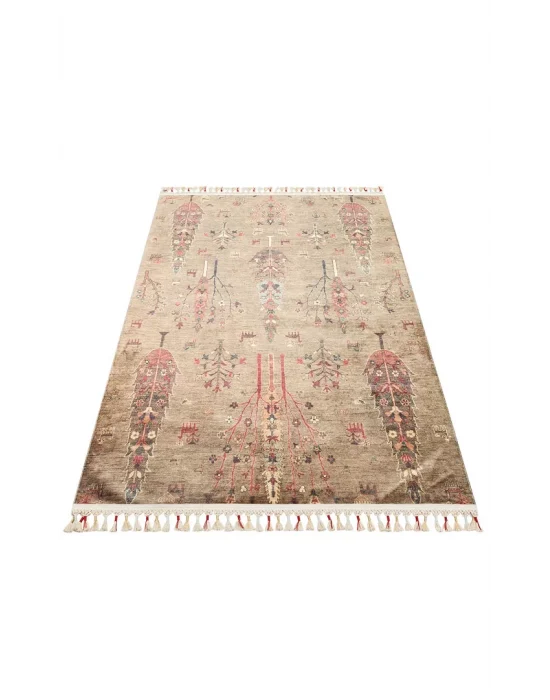 Antique ATK 09 Olive Yıkanabilir Modern Ve Etnik Desenli Kaymaz Tabanlı Makine Halısı