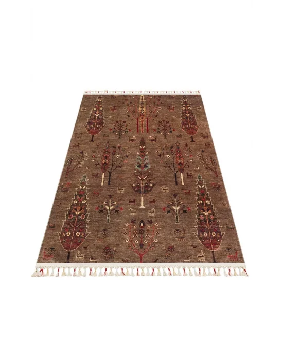 Antique ATK 09 Olive Yıkanabilir Modern Ve Etnik Desenli Kaymaz Tabanlı Makine Halısı