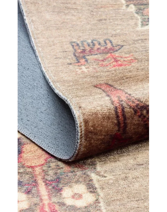 Antique ATK 09 Olive Yıkanabilir Modern Ve Etnik Desenli Kaymaz Tabanlı Makine Halısı