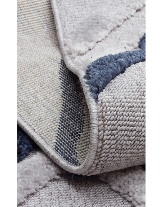 Terazzo 03 Grey Navy Hav Toz Vermez Yumuşak Dokulu Etnik Örgü Desenlere Sahip Modern İskindinav Halı