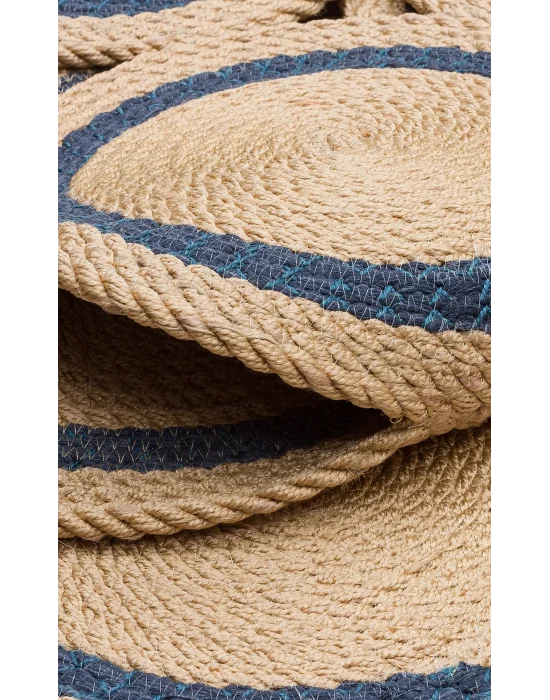 Patna PTN 01 Natural Navy Jüt Hasır Görünümlü Hav Toz Vermez Dekoratif Örgü Halı