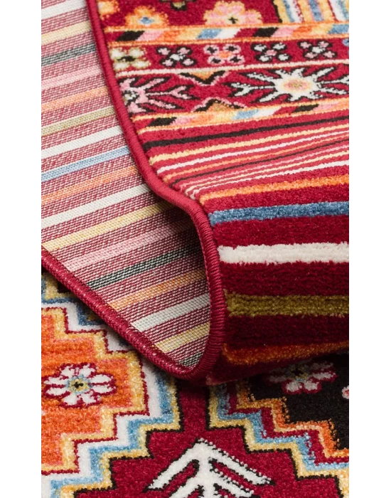 PIETRA HALI 0249 Sıcak Renk Tonlu Etnik Desenli Yumuşak Dokulu Makine Halısı