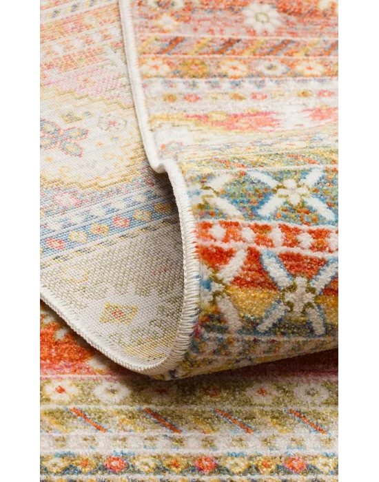 PIETRA HALI 0256 Sıcak Renk Tonlu Etnik Desenli Yumuşak Dokulu Makine Halısı