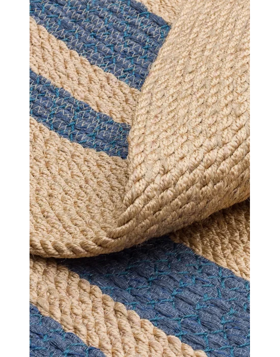 Patna PTN 06 Natural Navy Jüt Hasır Görünümlü Hav Toz Vermez Dekoratif Örgü Halı