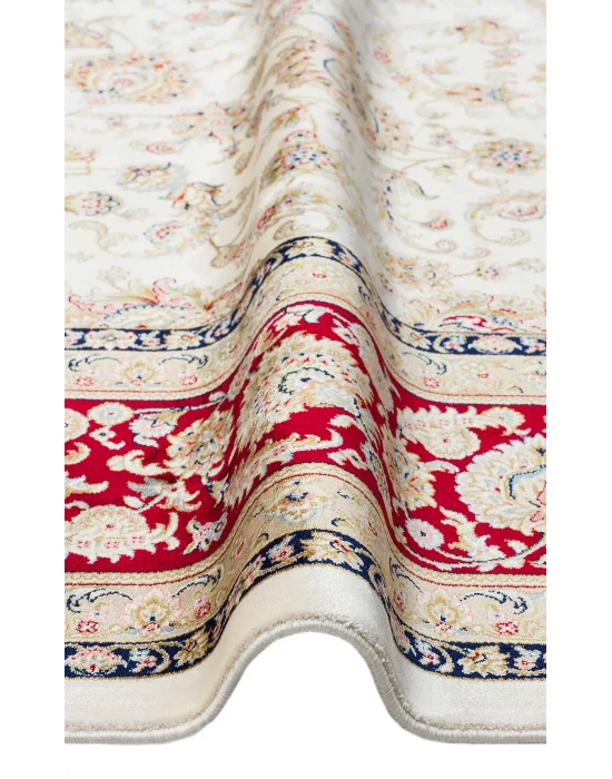 İsfahan 03 Cream Red Klasik Desenli Yüksek Kalite Sık Dokuma Makine Halısı