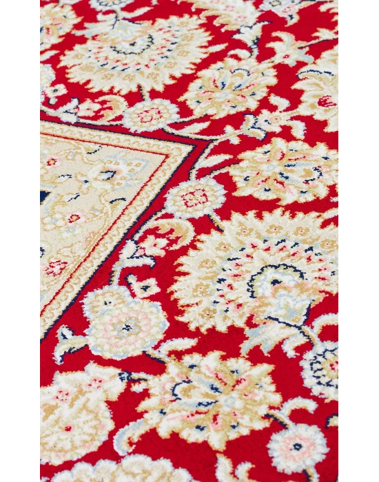 İsfahan 03 Cream Red Klasik Desenli Yüksek Kalite Sık Dokuma Makine Halısı