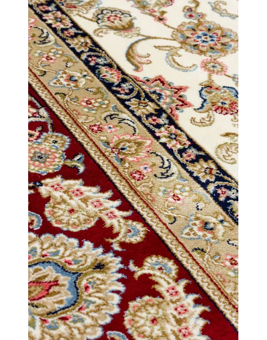 İsfahan 03 Cream Red Klasik Desenli Yüksek Kalite Sık Dokuma Makine Halısı