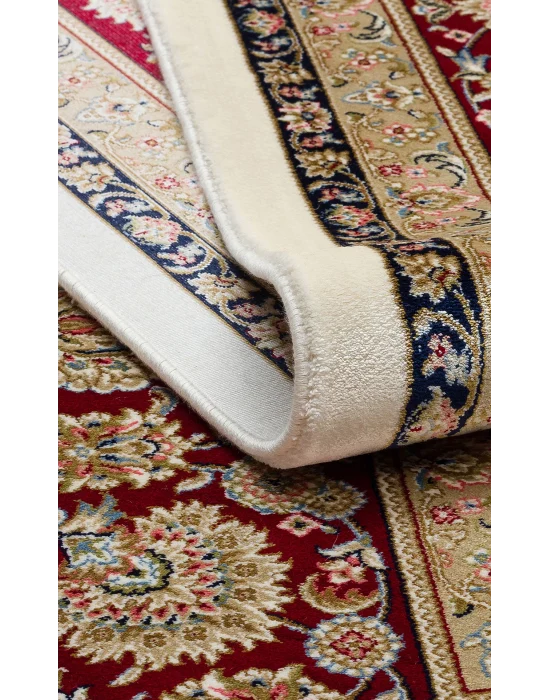 İsfahan 03 Cream Red Klasik Desenli Yüksek Kalite Sık Dokuma Makine Halısı
