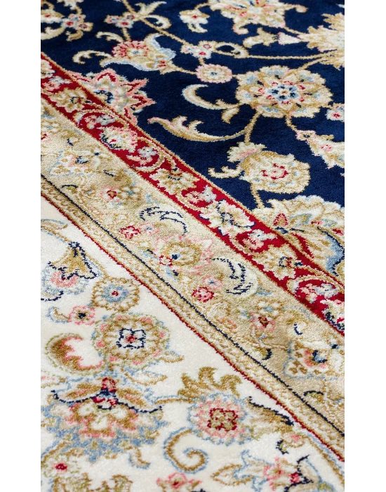 Isfahan 03 Navy Cream  Klasik Desenli Yüksek Kalite Sık Dokuma Makine Halısı